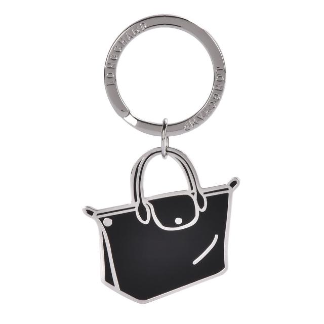 【LONGCHAMP】Le Pliage金屬質感五金LOGO經典包包造型鑰匙圈(黑色)