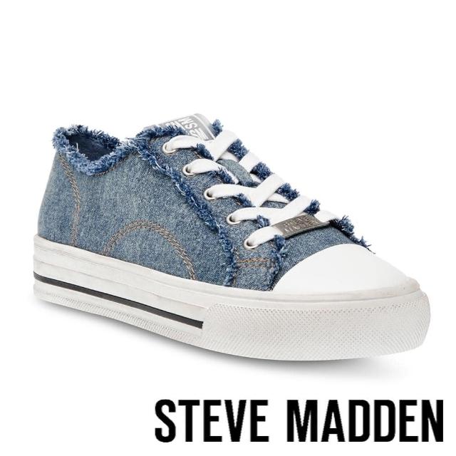【STEVE MADDEN】CRUZADER 不修邊牛仔布平底休閒鞋(藍色)