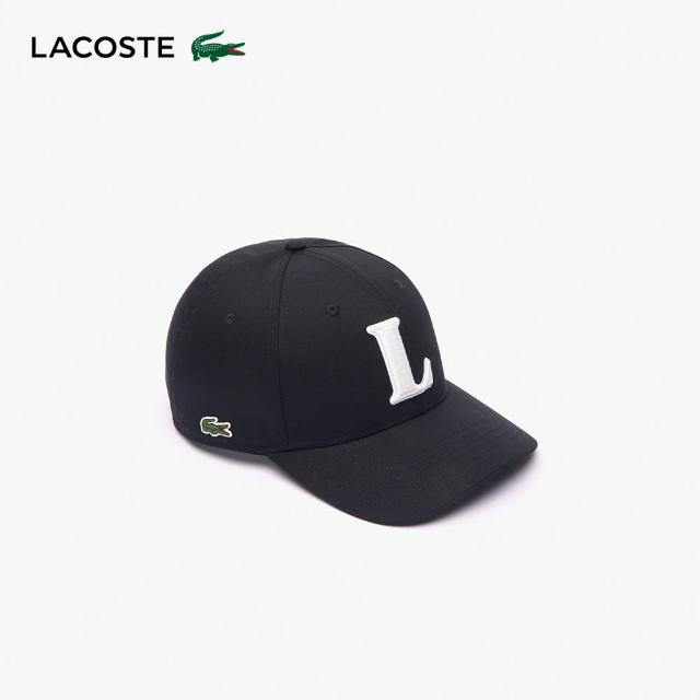 【LACOSTE】中性款-3D刺繡棉斜紋棒球帽(黑色)