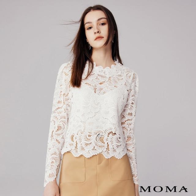 【MOMA】精緻珍珠花朵蕾絲上衣(白色)