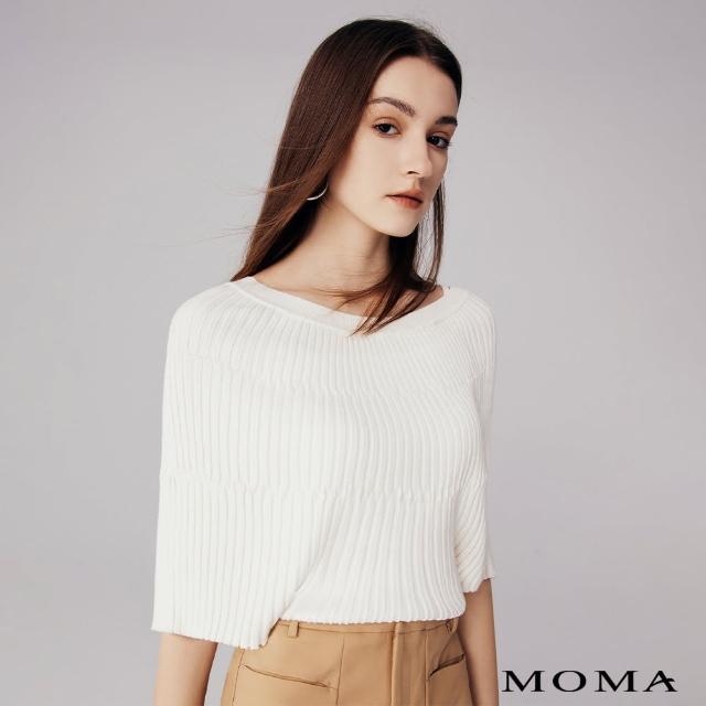 【MOMA】休閒大圓領坑條針織上衣(白色)