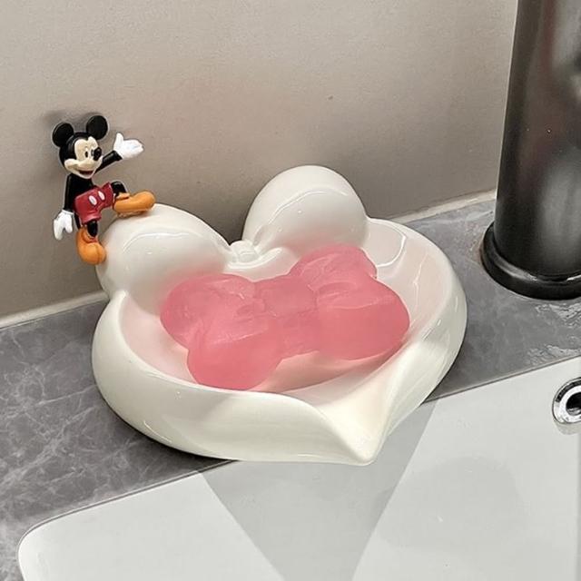 【JEN】愛心蝴蝶結造型陶瓷瀝水肥皂盒(不含米奇和粉色蝴蝶結拍攝道具)