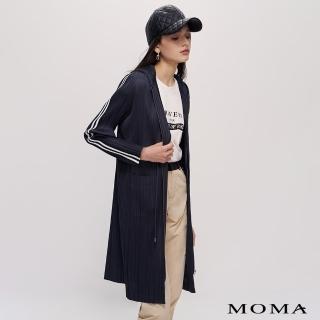 【MOMA】休閒連帽長版壓褶外套(深藍色)