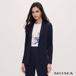 【MOMA】都會風壓褶西裝領外套(深藍色)