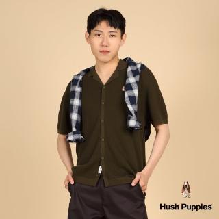 【Hush Puppies】男裝 線衫 素色織紋開襟線衫(墨綠 / 43113102)