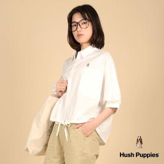 【Hush Puppies】女裝 襯衫 素色寬鬆剪裁後褶襯衫(白色 / 43212101)