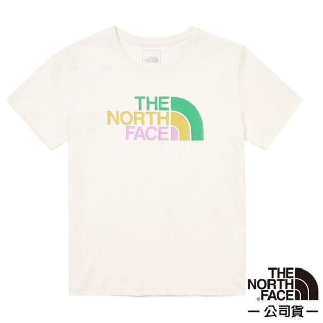 【The North Face】女 純棉品牌LOGO短袖T恤/純棉材質.圓領設計/休閒衫(88G8-QLI 米白色)