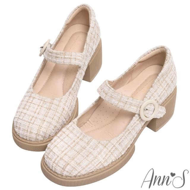 【Ann’S】愛豆日常-小香毛呢厚底粗跟瑪莉珍樂福鞋6cm(米白)