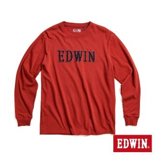 【EDWIN】男裝 再生系列 CORE牛仔LOGO長袖T恤(深桔色)
