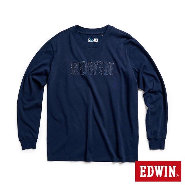 【EDWIN】男裝 再生系列 CORE牛仔LOGO長袖T恤(丈青色)