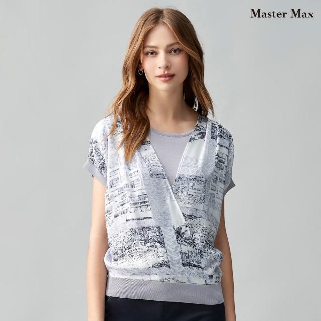 【Master Max】顯瘦款異材質拼接交叉針織上衣(8318034)