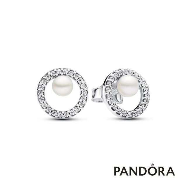 【Pandora官方直營】圓形鑲邊珍珠耳環