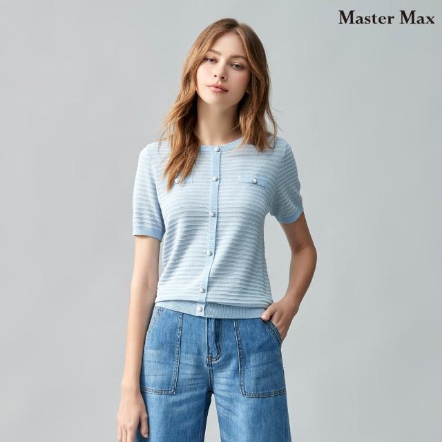 【Master Max】條紋坑條造型釦短袖針織上衣(8318036)