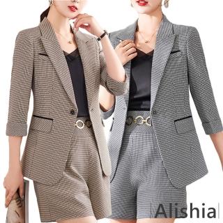 【Alishia】英倫風時尚千鳥格顯瘦西裝外套 M-3XL(現+預 咖啡色 / 灰色)