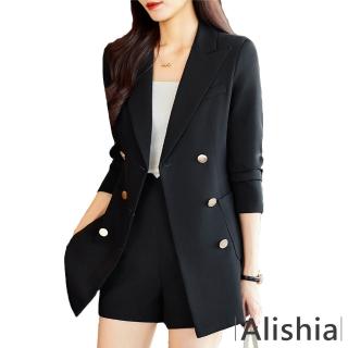 【Alishia】氣質雙排釦中長版西裝外套 M-3XL(現+預 黑色)