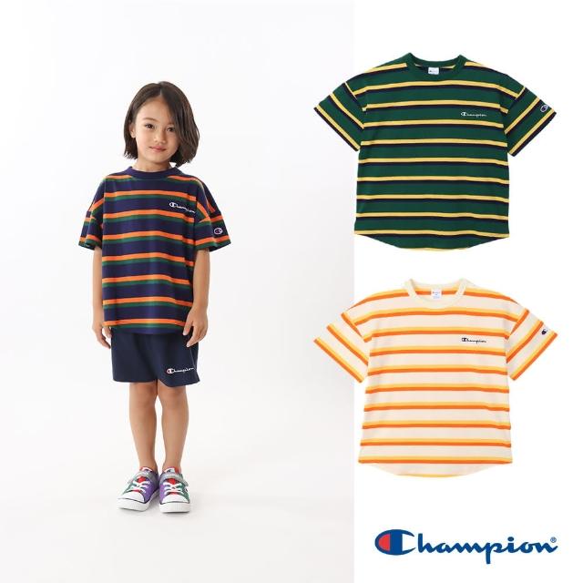 【Champion】官方直營-刺繡LOGO條紋純棉寬版上衣-童(3色)