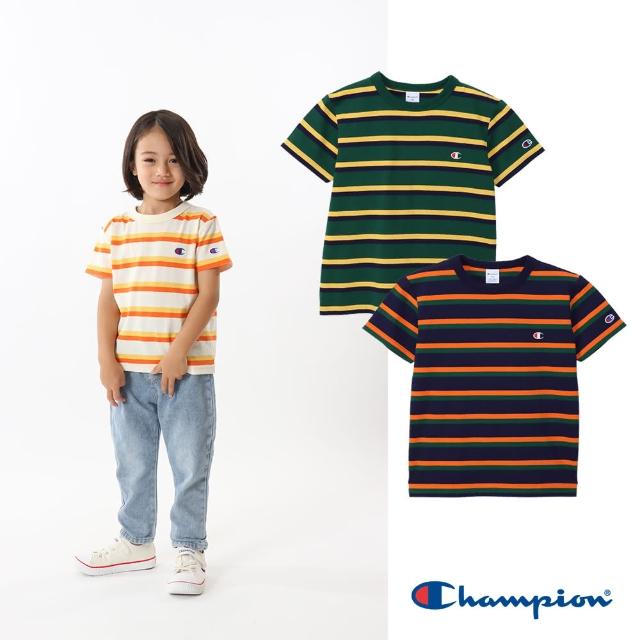 【Champion】官方直營-刺繡LOGO條紋純棉上衣-童(3色)