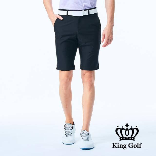 【KING GOLF】實體同步款-男款LOGO印花剪裁彈性短褲/高爾夫球褲(黑色)