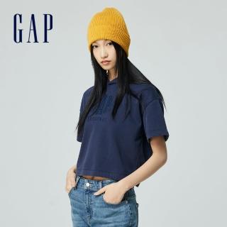 【GAP】女裝 Logo短袖帽T 復古水洗系列-海軍藍(874526)
