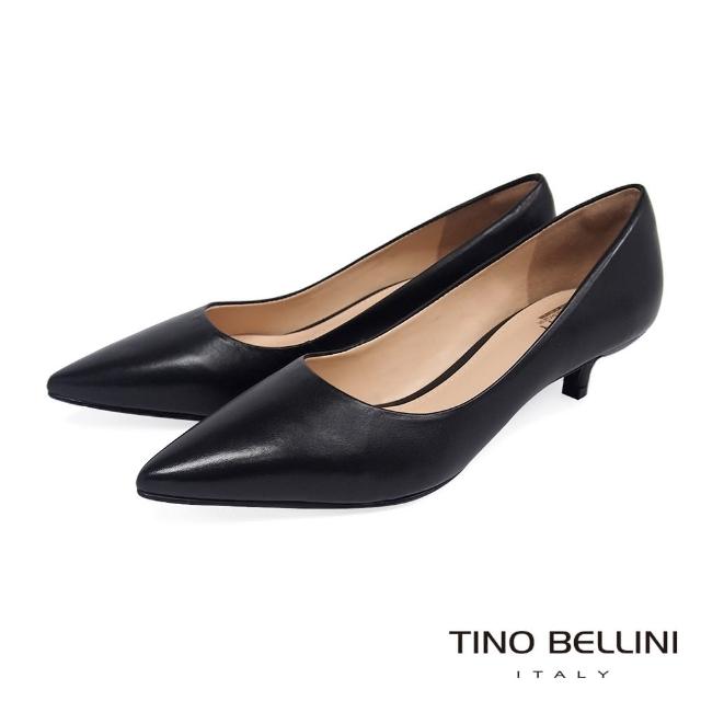 【TINO BELLINI 貝里尼】巴西進口牛皮尖頭4cm低跟鞋FSCV003A(黑)