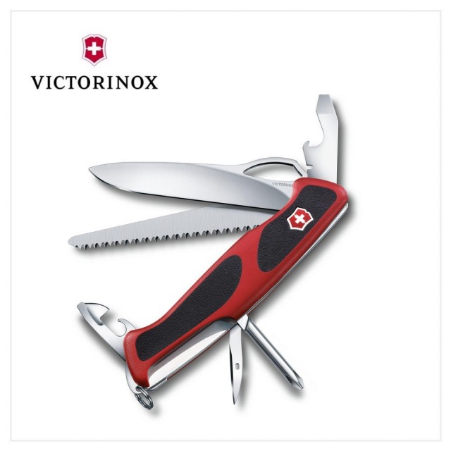 【VICTORINOX 瑞士維氏】Ranger Grip12用瑞士刀/黑紅(0.9663.MC)