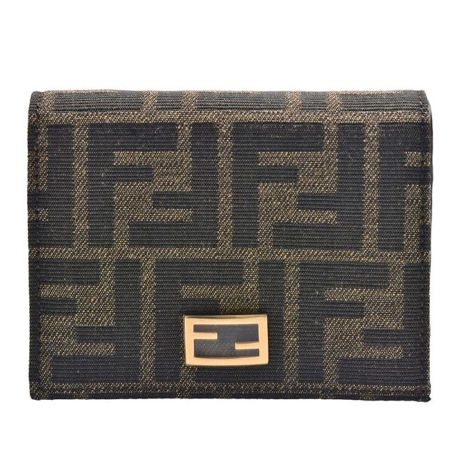 【FENDI 芬迪】經典FF LOGO帆布暗釦短夾(咖啡色8M0420-A98P)