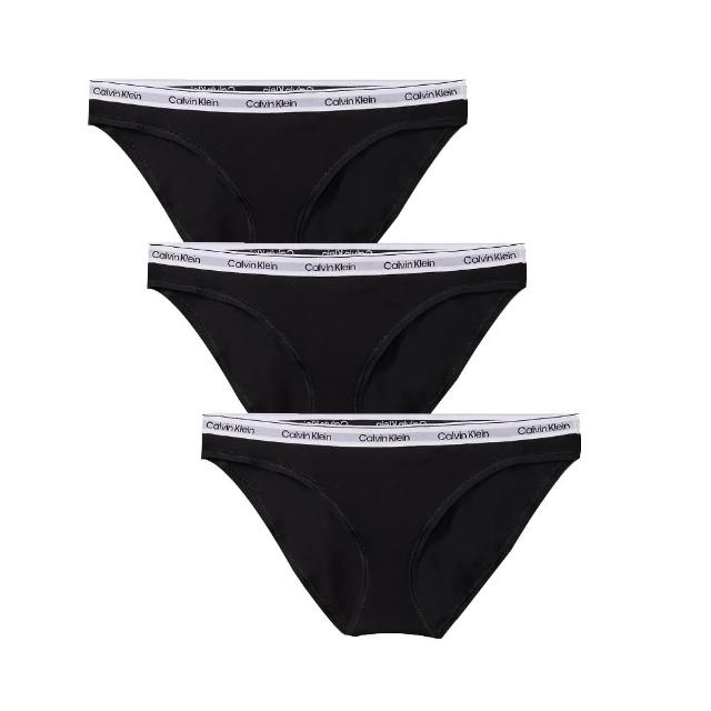 【Calvin Klein 凱文克萊】CK Modern logo腰帶棉質Bikini三角女內褲(黑色三件組)