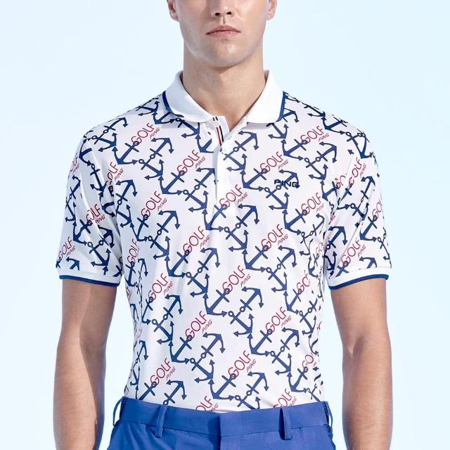 【PING】男款GOLF海錨吸濕排汗抗UV短袖POLO衫-白(高爾夫球衫/PA24110-87)