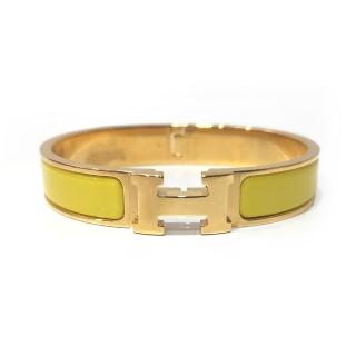 【Hermes 愛馬仕】H700001F 經典Clic H LOGO琺瑯金色窄版手環(黃色)