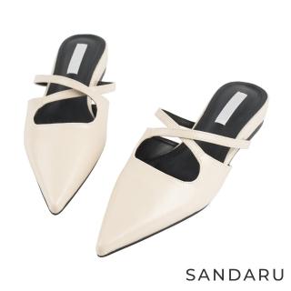 【SANDARU 山打努】穆勒鞋 素面尖頭交叉設計低跟拖鞋(米白)