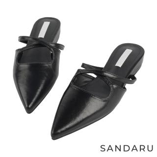 【SANDARU 山打努】穆勒鞋 素面尖頭交叉設計低跟拖鞋(黑)