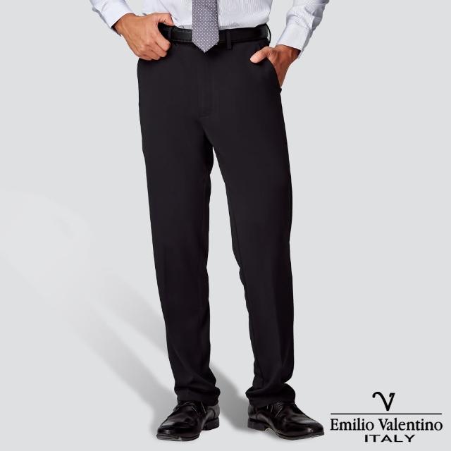 【Emilio Valentino 范倫提諾】特級彈性平面西裝褲(黑)