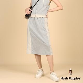 【Hush Puppies】女裝 長裙 異材質拼接後開衩休閒長裙(麻灰 / 43223104)