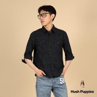 【Hush Puppies】男裝 襯衫 美式經典格紋七分袖貼袋襯衫(藍綠 / 43112104)