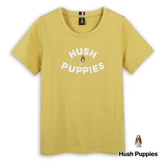 【Hush Puppies】女裝 T恤 素色立體品牌英文矽膠刺繡狗T恤(駱黃 / 43212209)