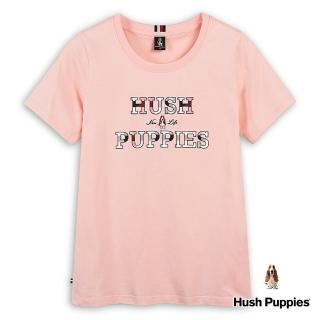 【Hush Puppies】女裝 T恤 經典格紋配色矽膠品牌英文刺繡狗T恤(淺粉紅 / 43211210)