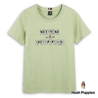 【Hush Puppies】女裝 T恤 經典格紋配色矽膠品牌英文刺繡狗T恤(淺綠 / 43211210)