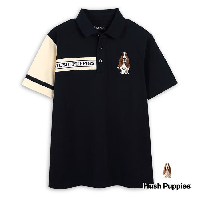【Hush Puppies】男裝 POLO 剪接配色品牌織帶刺繡狗短袖POLO衫(丈青 / 43101109)