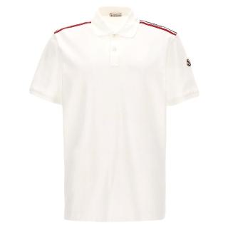 【MONCLER】春夏新款 男款 肩部三色條紋&左臂品牌LOGO 短袖POLO衫-白色(S號、M號、L號)