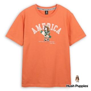 【Hush Puppies】男裝 T恤 趣味英文字印花度假衝浪狗T恤(橘色 / 43111102)
