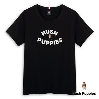 【Hush Puppies】女裝 T恤 素色立體品牌英文矽膠刺繡狗T恤(黑色 / 43212209)