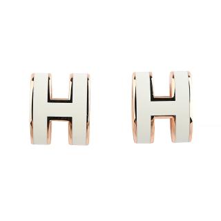 【Hermes 愛馬仕】MINI POP經典立體H字針式耳環(白x粉紅金)