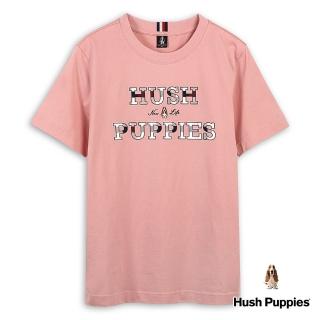 【Hush Puppies】男裝 T恤 經典格紋配色矽膠品牌英文刺繡狗T恤(粉紅 / 43111201)