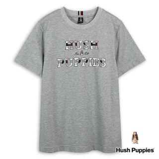 【Hush Puppies】男裝 T恤 經典格紋配色矽膠品牌英文刺繡狗T恤(麻灰 / 43111201)