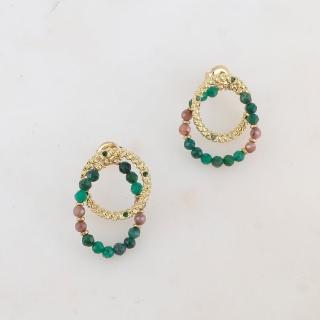【Dinner collection】綠色萊茵石金圈耳環