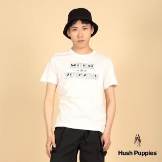 【Hush Puppies】男裝 T恤 經典格紋配色矽膠品牌英文刺繡狗T恤(米白 / 43111201)