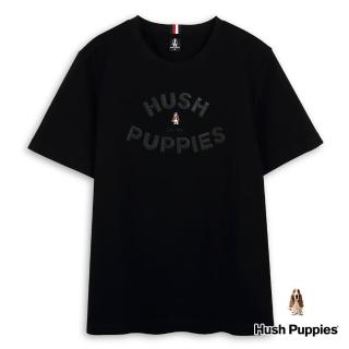 【Hush Puppies】男裝 T恤 素色立體品牌英文矽膠刺繡狗T恤(黑色 / 43111209)