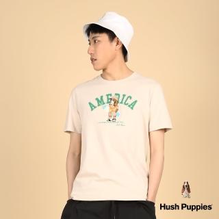 【Hush Puppies】男裝 T恤 趣味英文字印花度假衝浪狗T恤(淺卡其 / 43111102)