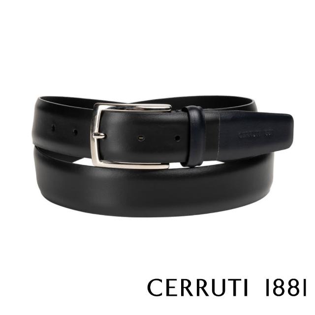 【Cerruti 1881】限量3折 義大利頂級小牛皮皮帶 全新專櫃展示品 贈送禮提袋(黑色 CECU05519M)