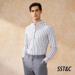 【SST&C 新品上市】舒適純棉 藍白條紋立領標準版襯衫0312402008